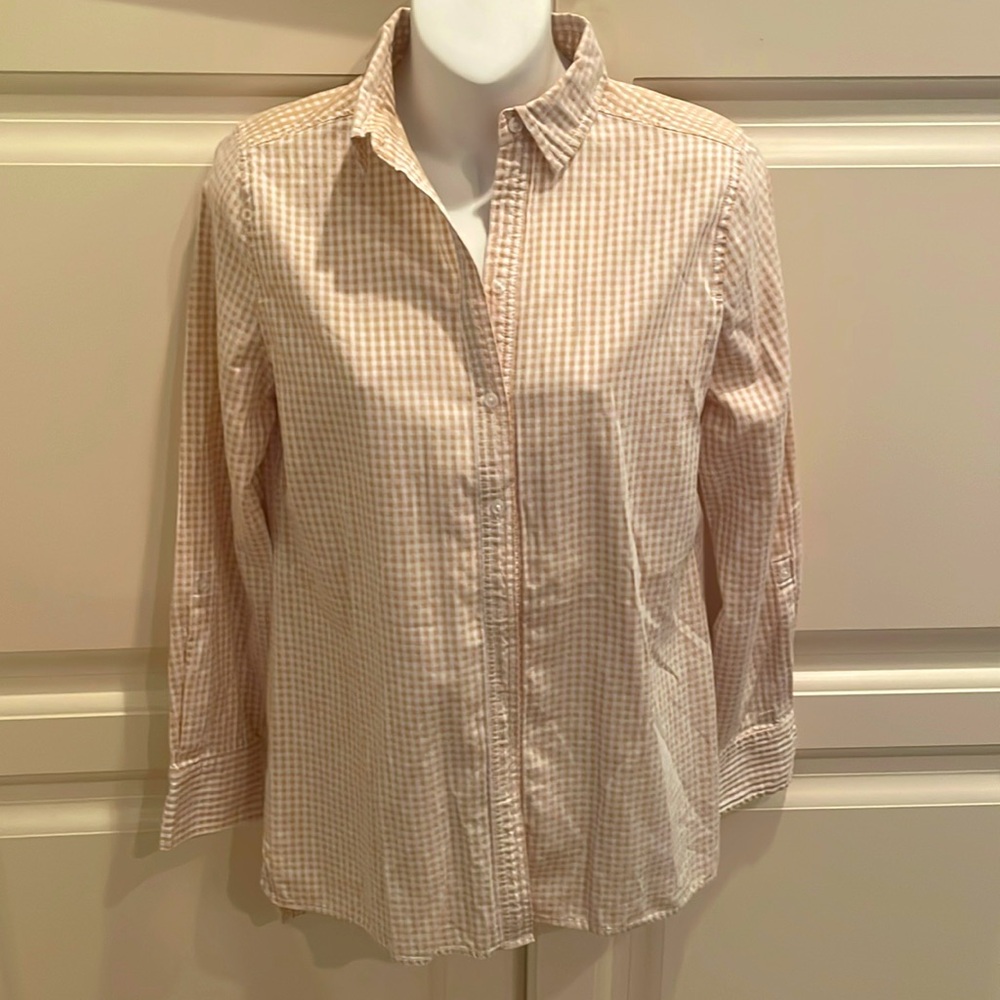 Tyler Boe tan check button front shirt sz 2